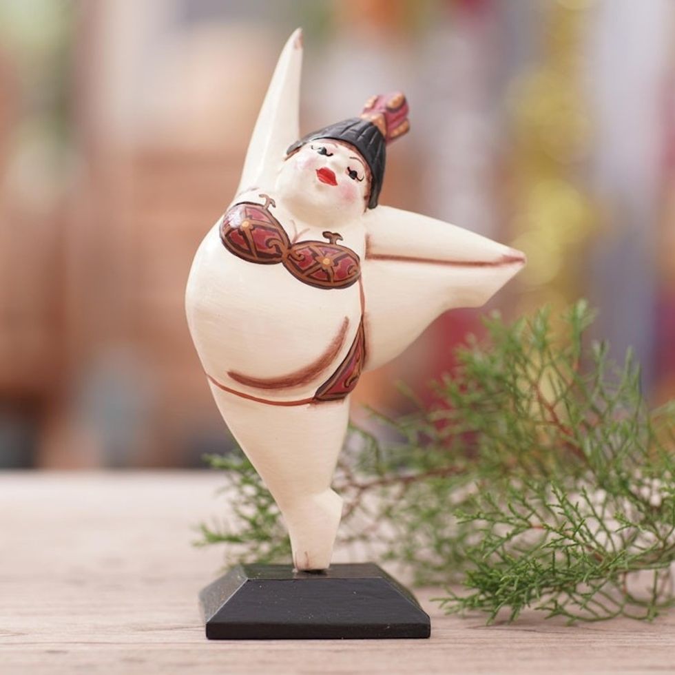 Handcrafted Albesia Wood Statuette of Dancing Woman 'Freedom Dance'