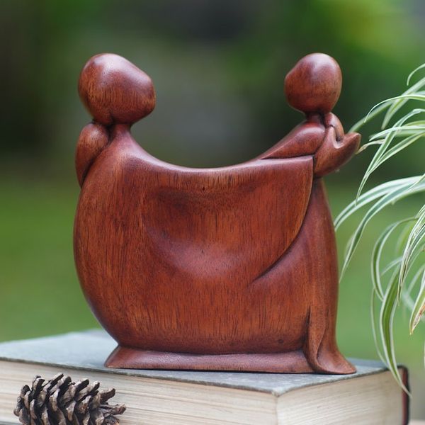 Alternate image for Hand-Carved Suar Wood Sculpture with a Polished Finish Daughters Happiness