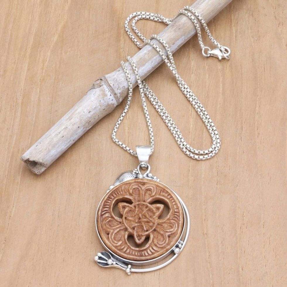 Men's Sterling Silver Pendant Necklace with Triquetra Symbol 'Harmonious Triquetra'