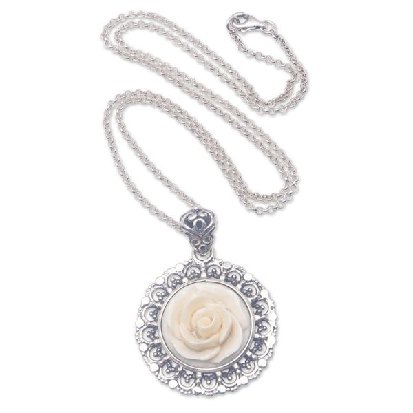 Alternate image for Handcrafted Sterling Silver Rose-Themed Pendant Necklace Peace Rose
