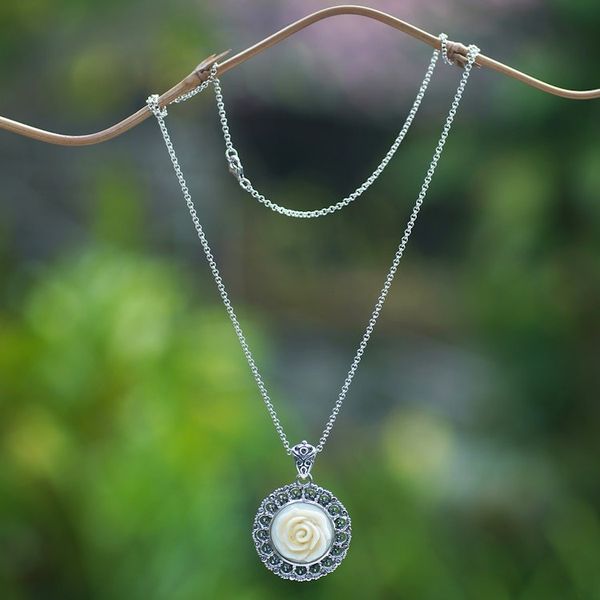 Alternate image for Handcrafted Sterling Silver Rose-Themed Pendant Necklace Peace Rose