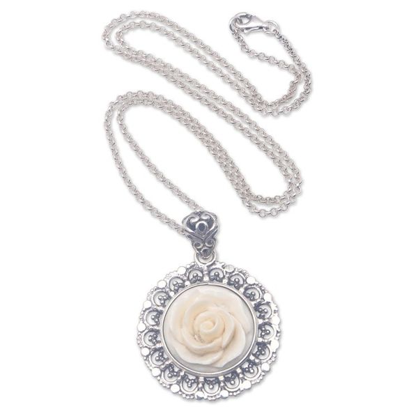 Alternate image for Handcrafted Sterling Silver Rose-Themed Pendant Necklace Peace Rose
