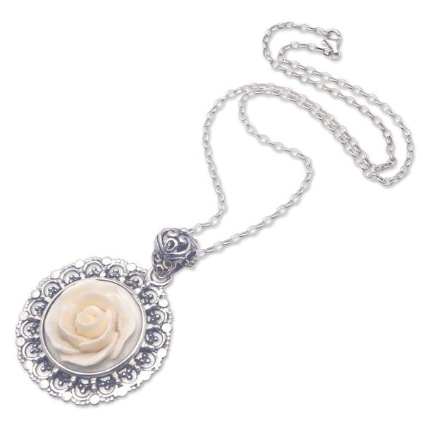 Alternate image for Handcrafted Sterling Silver Rose-Themed Pendant Necklace Peace Rose