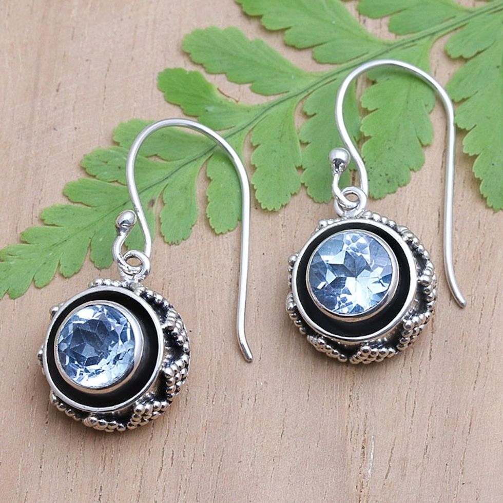 Sterling Silver Dangle Earrings with Blue Topaz Gemstones 'Batur in Aqua'