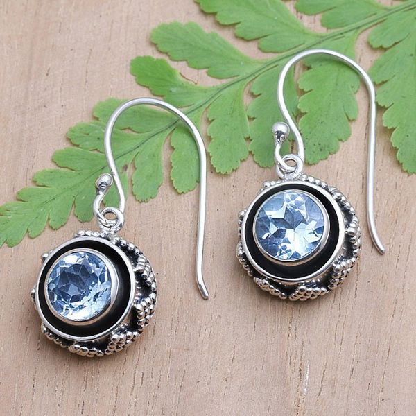 Alternate image for Sterling Silver Dangle Earrings with Blue Topaz Gemstones Batur in Aqua