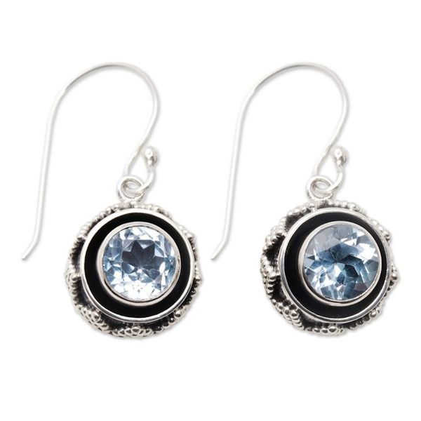 Alternate image for Sterling Silver Dangle Earrings with Blue Topaz Gemstones Batur in Aqua