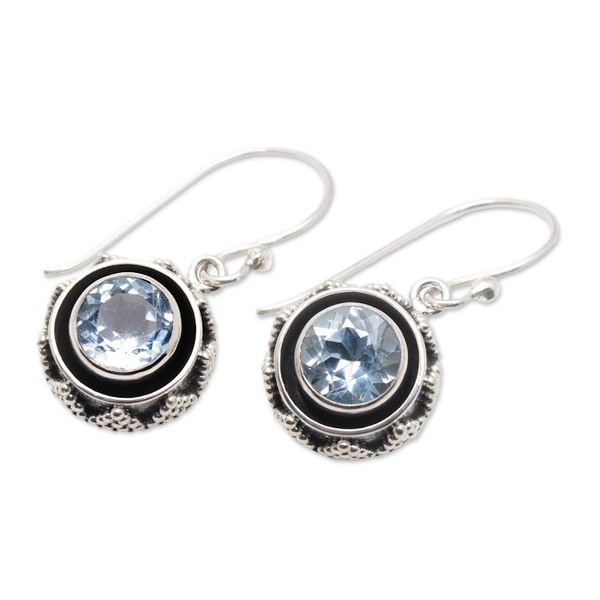 Alternate image for Sterling Silver Dangle Earrings with Blue Topaz Gemstones Batur in Aqua