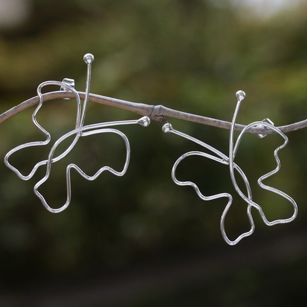 Alternate image for Butterfly-Shaped Sterling Silver Drop Earrings from Bali Silhouettes of Hope