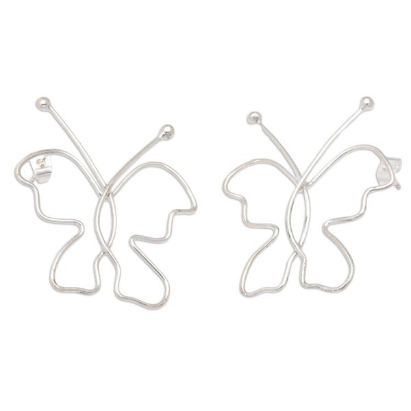 Alternate image for Butterfly-Shaped Sterling Silver Drop Earrings from Bali Silhouettes of Hope