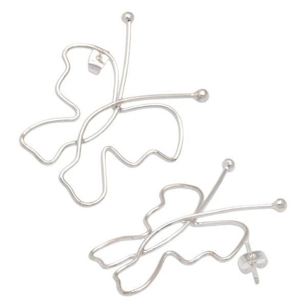 Alternate image for Butterfly-Shaped Sterling Silver Drop Earrings from Bali Silhouettes of Hope