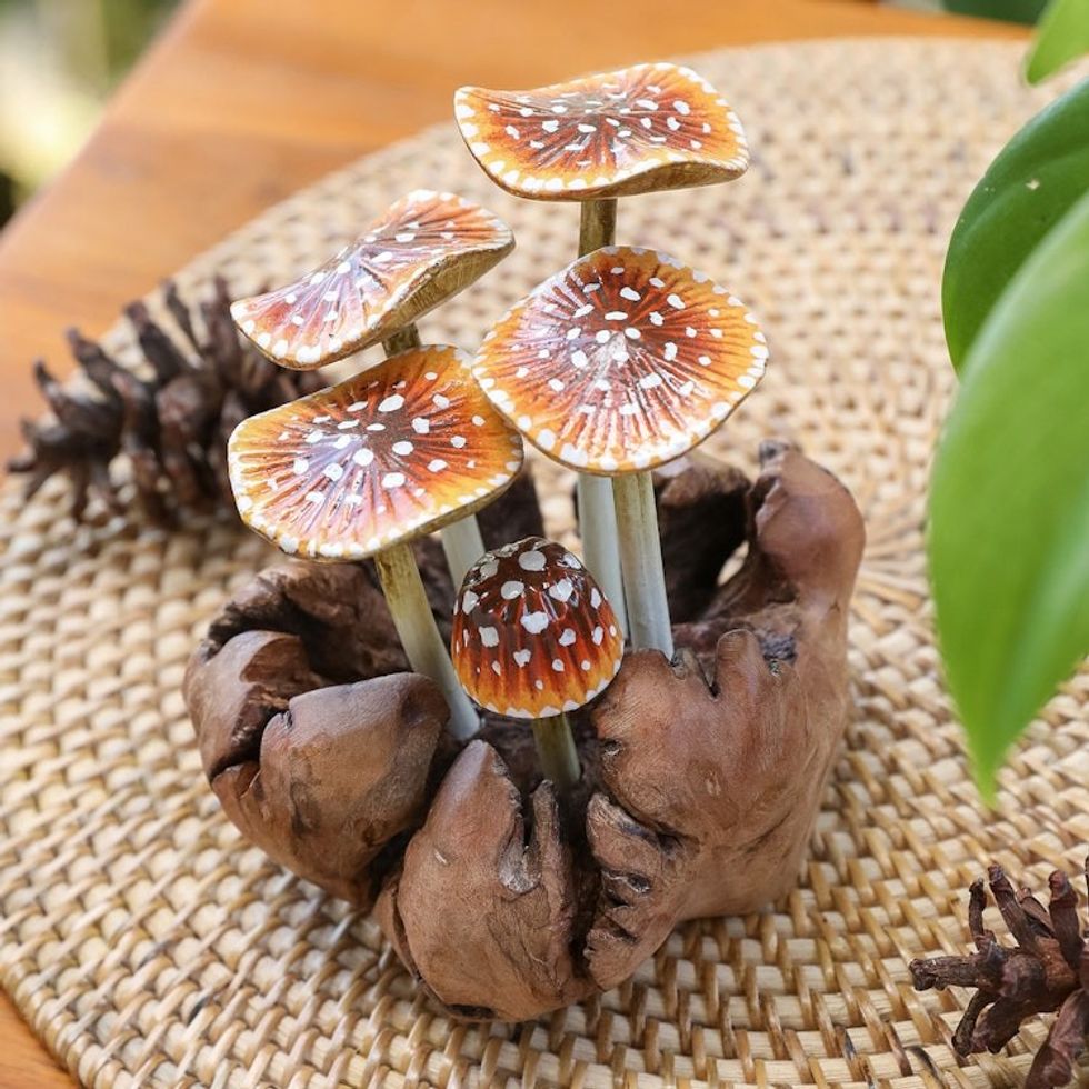 Warm-Toned Jempinis and Benalu Wood Mushroom Sculpture 'Wild Affection'