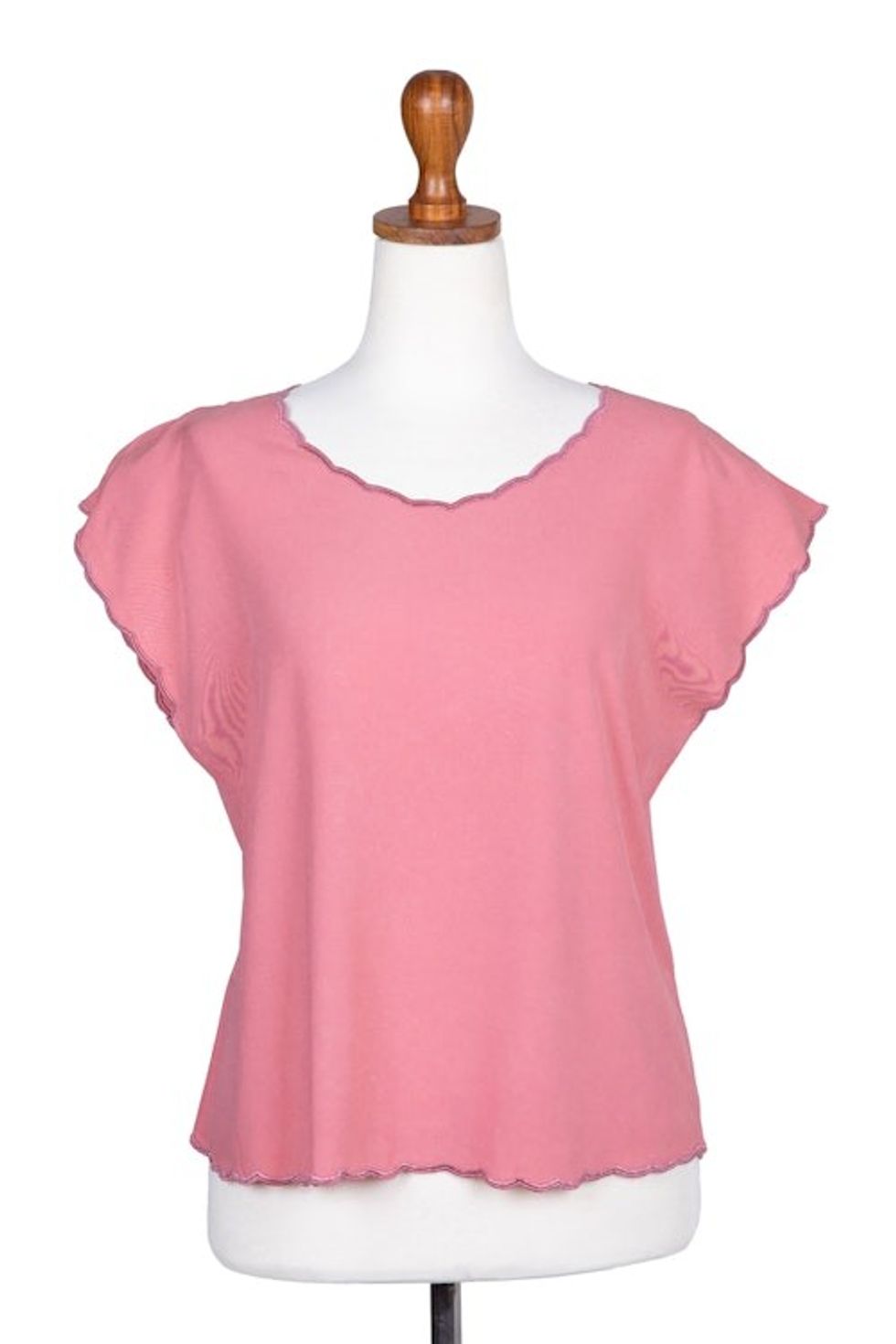 Embroidered Short-Sleeve Pink Rayon Blouse from Bali 'Timeless in Rose'