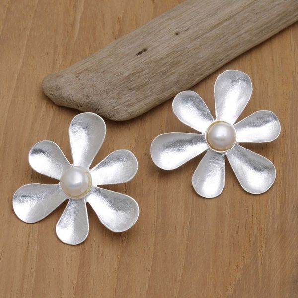 Alternate image for Sterling Silver and Cultured Pearl Floral Drop Earrings Innocence Blooms