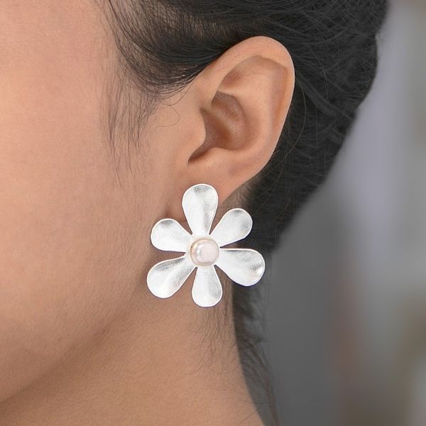 Alternate image for Sterling Silver and Cultured Pearl Floral Drop Earrings Innocence Blooms