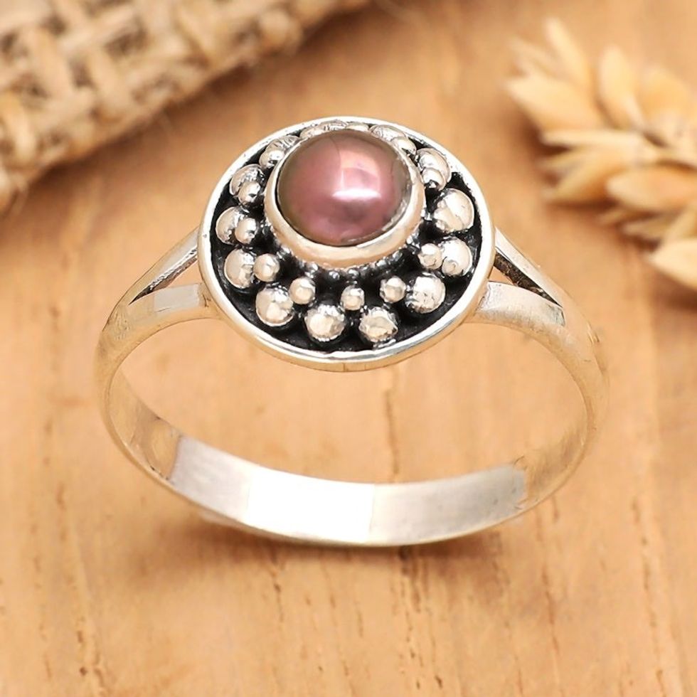 Sterling Silver Single Stone Ring with Cultured Pearl 'Magical Glam'