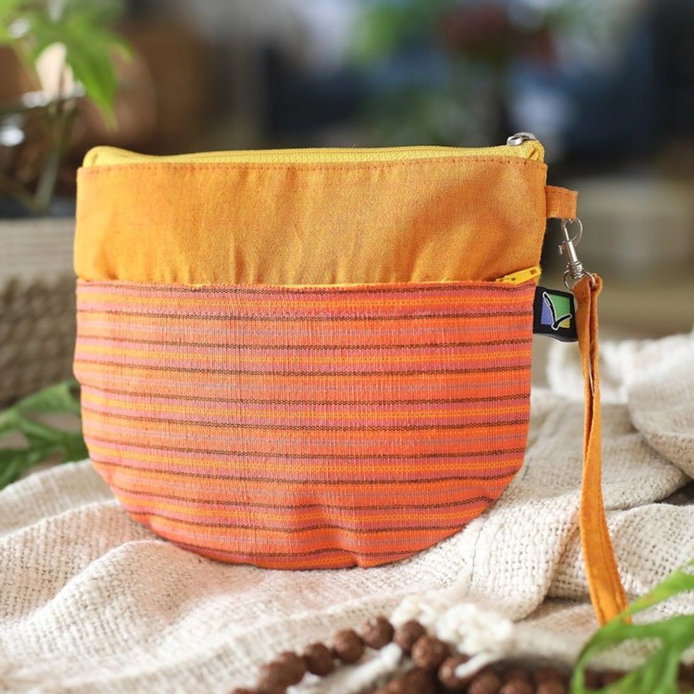 100 Cotton Striped Orange Clutch Wristlet Handwoven in Java 'Lurik Sphere Orange'
