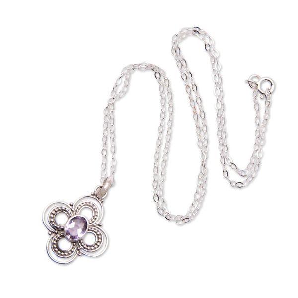 Alternate image for Floral Sterling Silver Pendant Necklace with Amethyst Stone Bouquet Glam