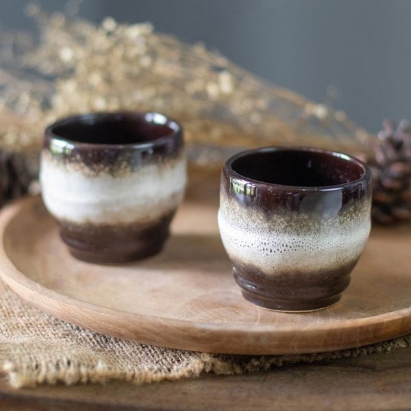 Alternate image for Set of 2 Handcrafted Brown and White Ceramic Cups from Bali Serene Flavors