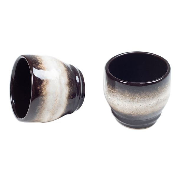 Alternate image for Set of 2 Handcrafted Brown and White Ceramic Cups from Bali Serene Flavors