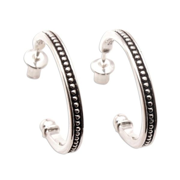 Alternate image for Sterling Silver Half-Hoop Earrings with Dotted Pattern Dotted Curves