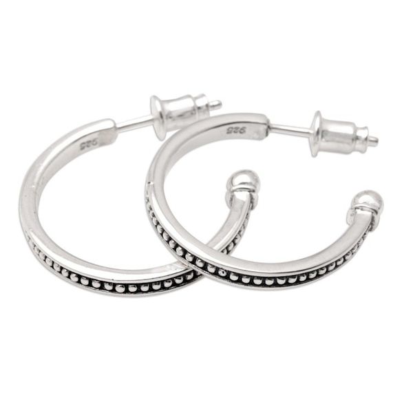 Alternate image for Sterling Silver Half-Hoop Earrings with Dotted Pattern Dotted Curves