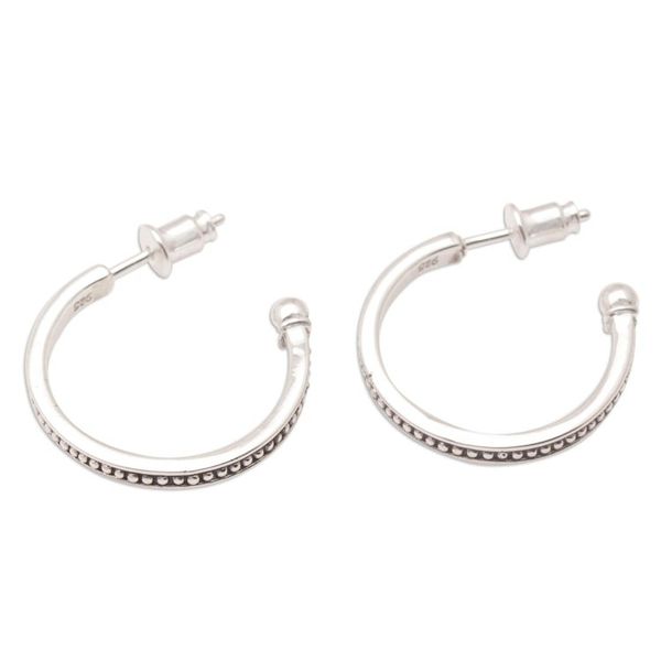 Alternate image for Sterling Silver Half-Hoop Earrings with Dotted Pattern Dotted Curves