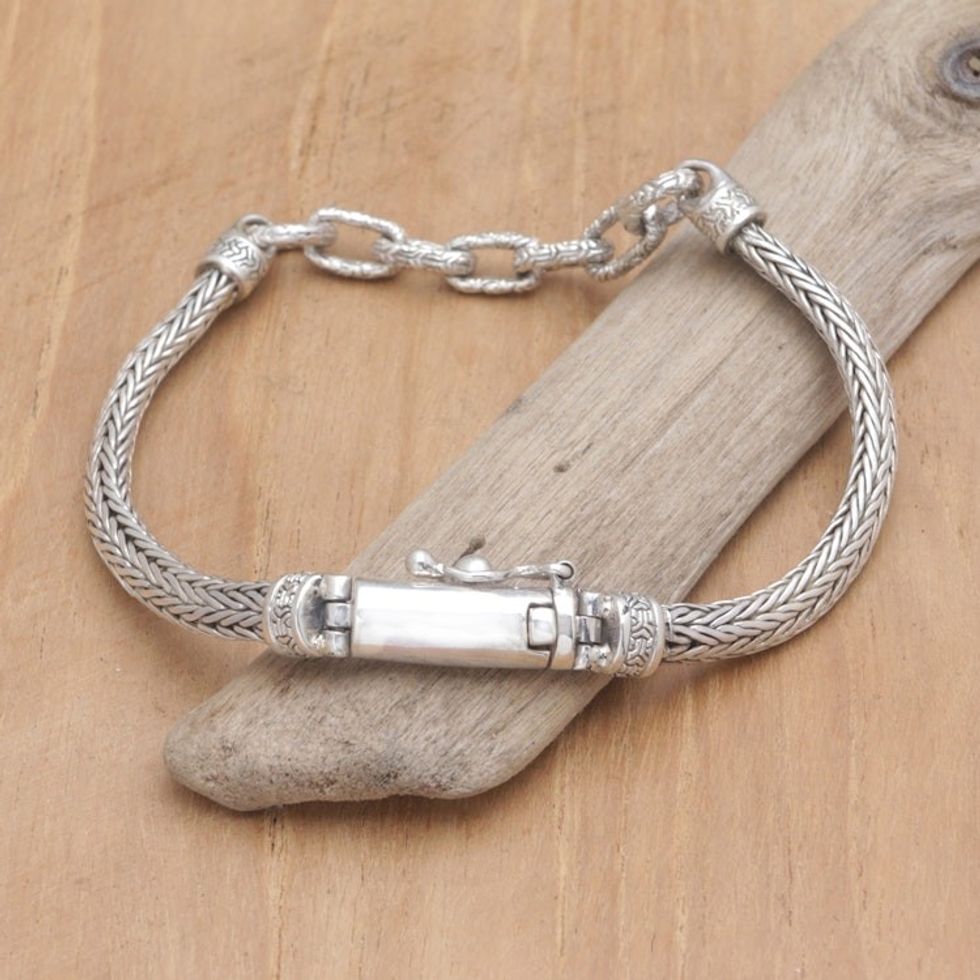 Polished Sterling Silver Chain Pendant Bracelet from Bali 'Connection Chains'