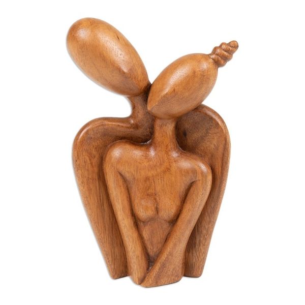 Alternate image for Abstract Wood Sculpture of Couple Hand-Carved in Bali Sending my Love to You