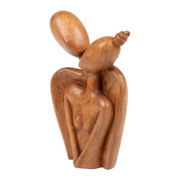 Alternate image for Abstract Wood Sculpture of Couple Hand-Carved in Bali Sending my Love to You