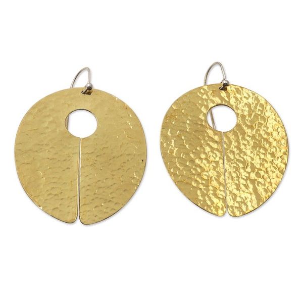 Alternate image for Hammered Finish Brass Dangle Earrings Crafted in Bali Metallic Lady