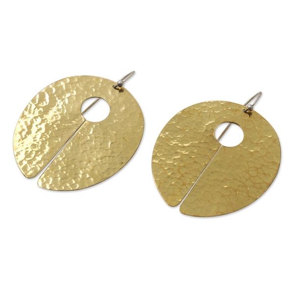Alternate image for Hammered Finish Brass Dangle Earrings Crafted in Bali Metallic Lady