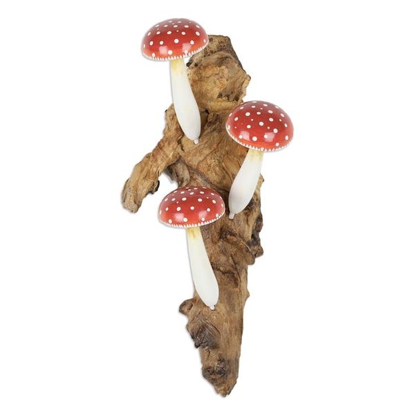 Alternate image for Wood Wall Art with Hand-Painted Mushrooms Crafted in Bali Family of Mushrooms
