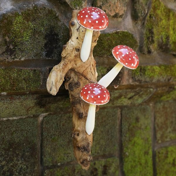 Alternate image for Wood Wall Art with Hand-Painted Mushrooms Crafted in Bali Family of Mushrooms