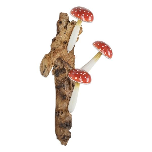 Alternate image for Wood Wall Art with Hand-Painted Mushrooms Crafted in Bali Family of Mushrooms