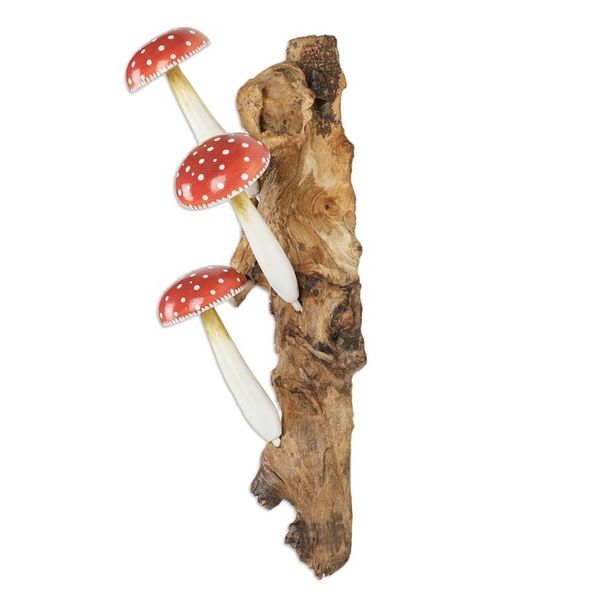 Alternate image for Wood Wall Art with Hand-Painted Mushrooms Crafted in Bali Family of Mushrooms