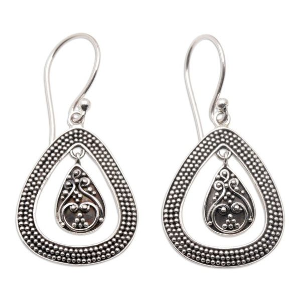 Alternate image for Sterling Silver Dangle Earrings with Classic Balinese Motifs Classic Speckles
