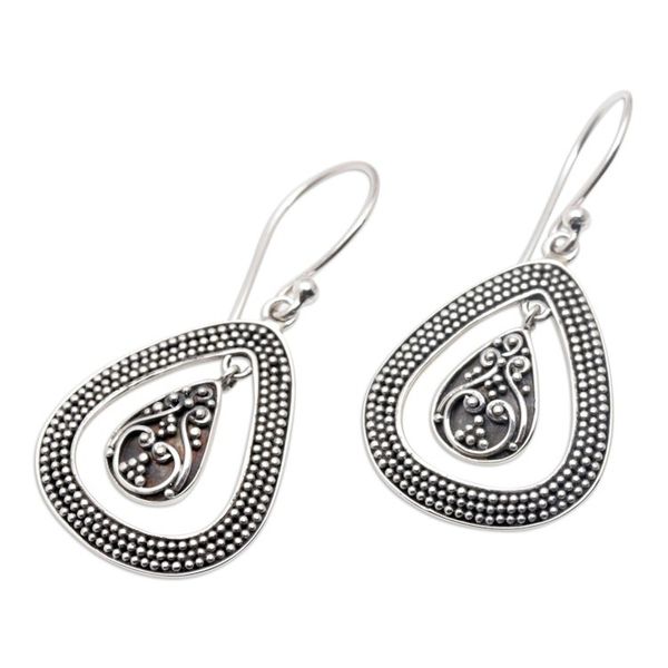 Alternate image for Sterling Silver Dangle Earrings with Classic Balinese Motifs Classic Speckles