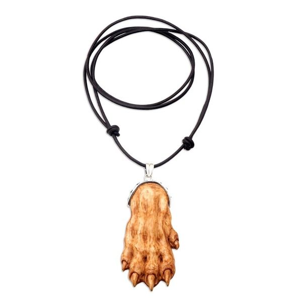 Alternate image for Mens Bone Leather 925 Silver Wolf Hand Pendant Necklace Wolf Hand