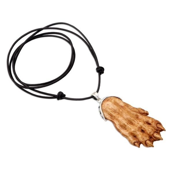 Alternate image for Mens Bone Leather 925 Silver Wolf Hand Pendant Necklace Wolf Hand