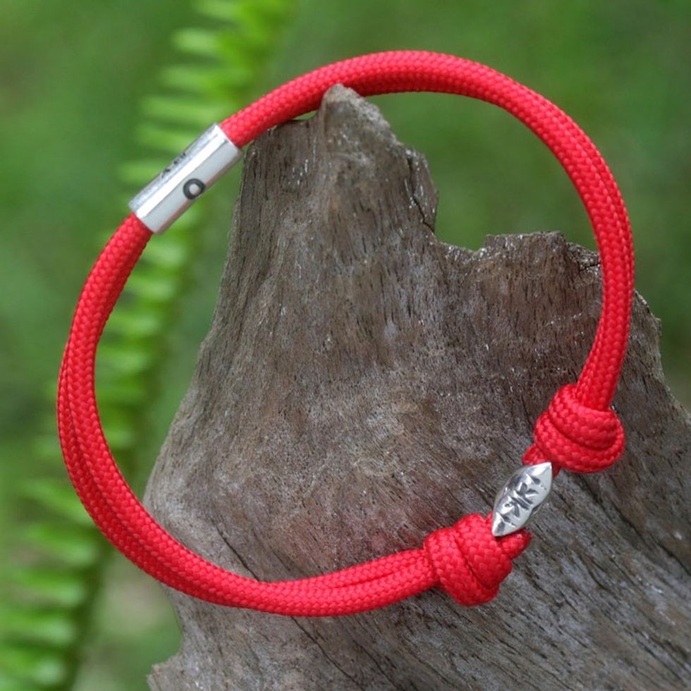 Red Cord Bracelet with Sterling Silver Pendant 'Lineage O'