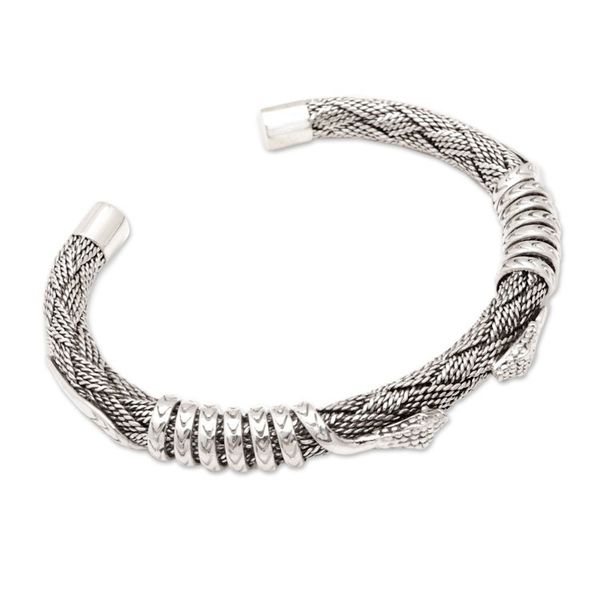 Alternate image for Mens Sterling Silver Bohemian Snake Cuff Bracelet from Bali Woven Cobra