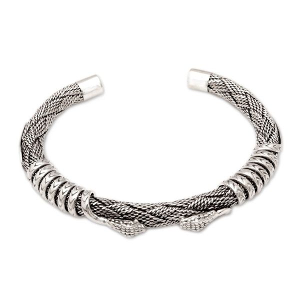 Alternate image for Mens Sterling Silver Bohemian Snake Cuff Bracelet from Bali Woven Cobra