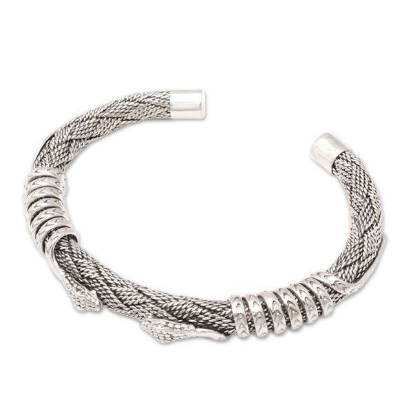 Alternate image for Mens Sterling Silver Bohemian Snake Cuff Bracelet from Bali Woven Cobra