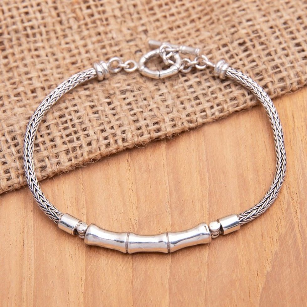 Polished Sterling Silver Bracelet with Bamboo Pendants 'Young Bamboo'