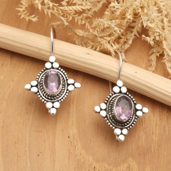 Alternate image for Star-Themed Oval Amethyst Drop Earrings from Bali Heavenly Wisdom