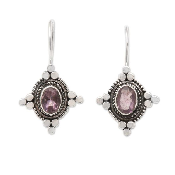 Alternate image for Star-Themed Oval Amethyst Drop Earrings from Bali Heavenly Wisdom