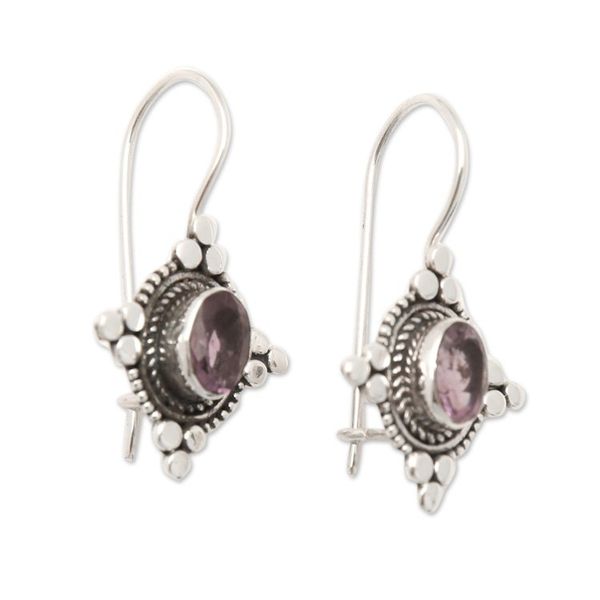 Alternate image for Star-Themed Oval Amethyst Drop Earrings from Bali Heavenly Wisdom