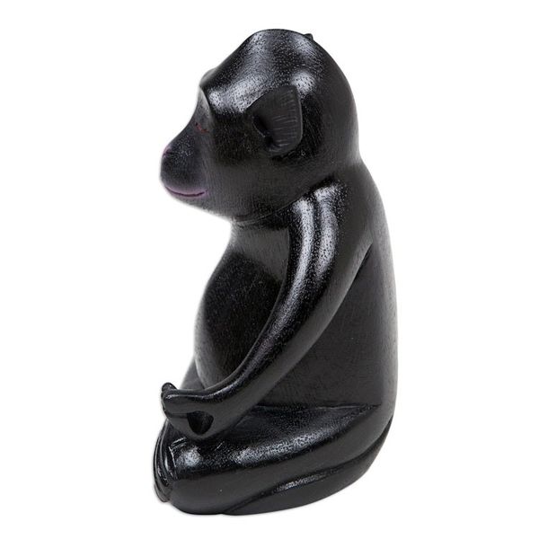 Alternate image for Handmade Black Suar Wood Monkey Statuette from Bali Joyous Master at Night