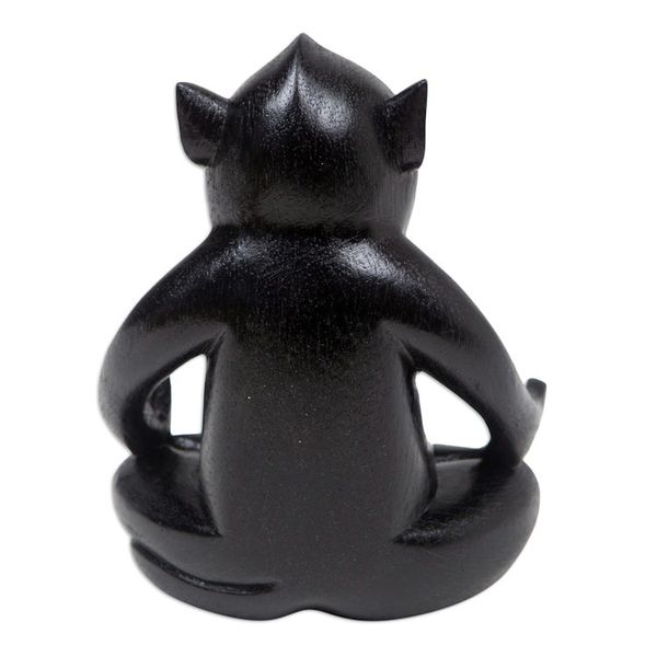Alternate image for Handmade Black Suar Wood Monkey Statuette from Bali Joyous Master at Night