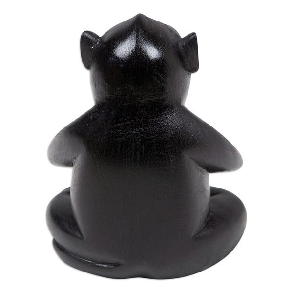 Alternate image for Handcrafted Black Suar Wood Monkey Statuette from Bali Joyous Apprentice at Night